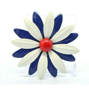 Red White Blue Enamel Flower Mid Century Flower Po